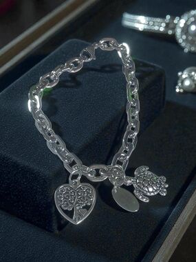 Silver Tone Sea Turtle & Tree of Life Charm Bracelet